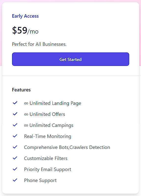 Pricing screenshot