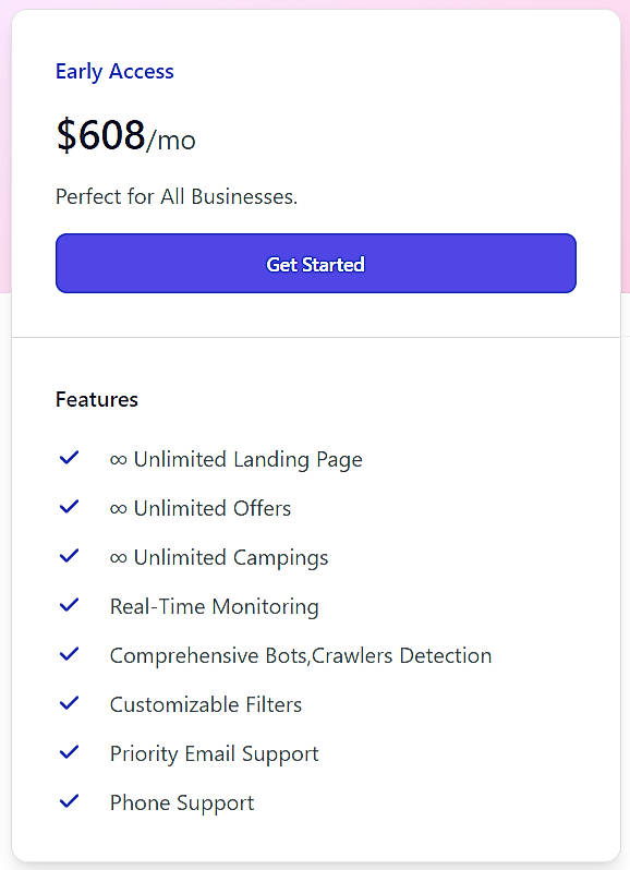 Pricing screenshot