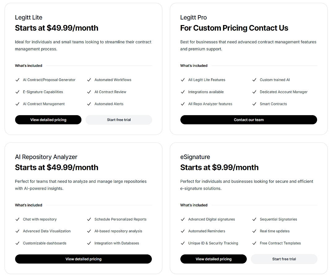 Pricing screenshot