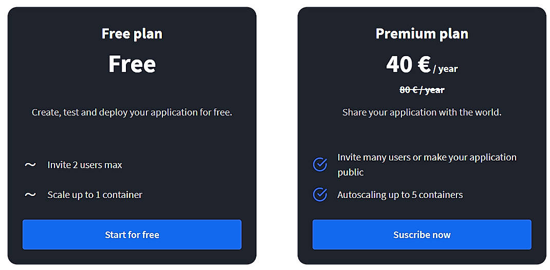 Pricing screenshot