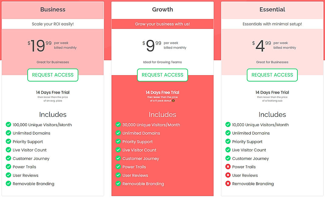 Pricing screenshot