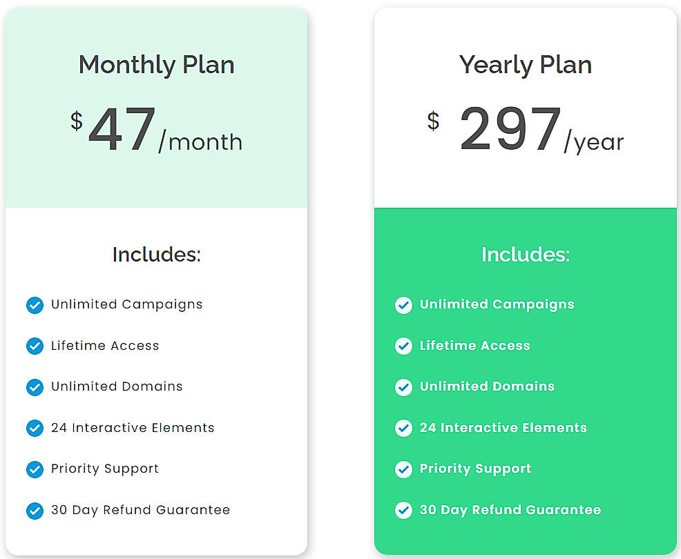 Pricing screenshot