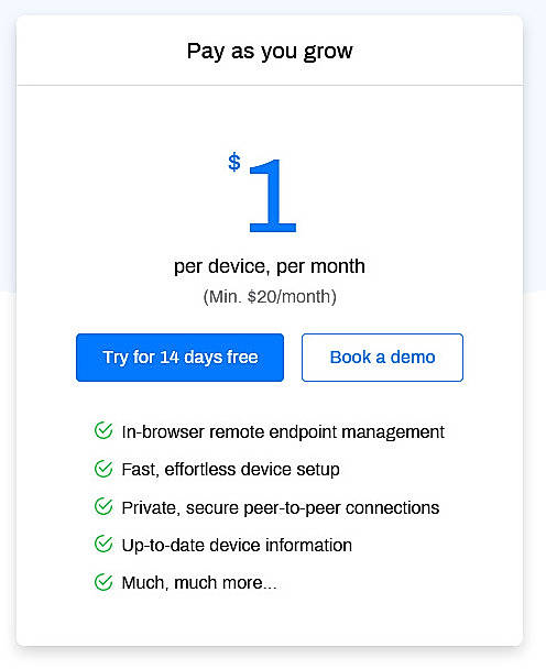 Pricing screenshot
