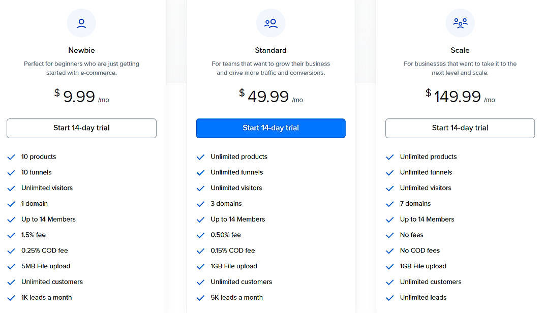 Pricing screenshot