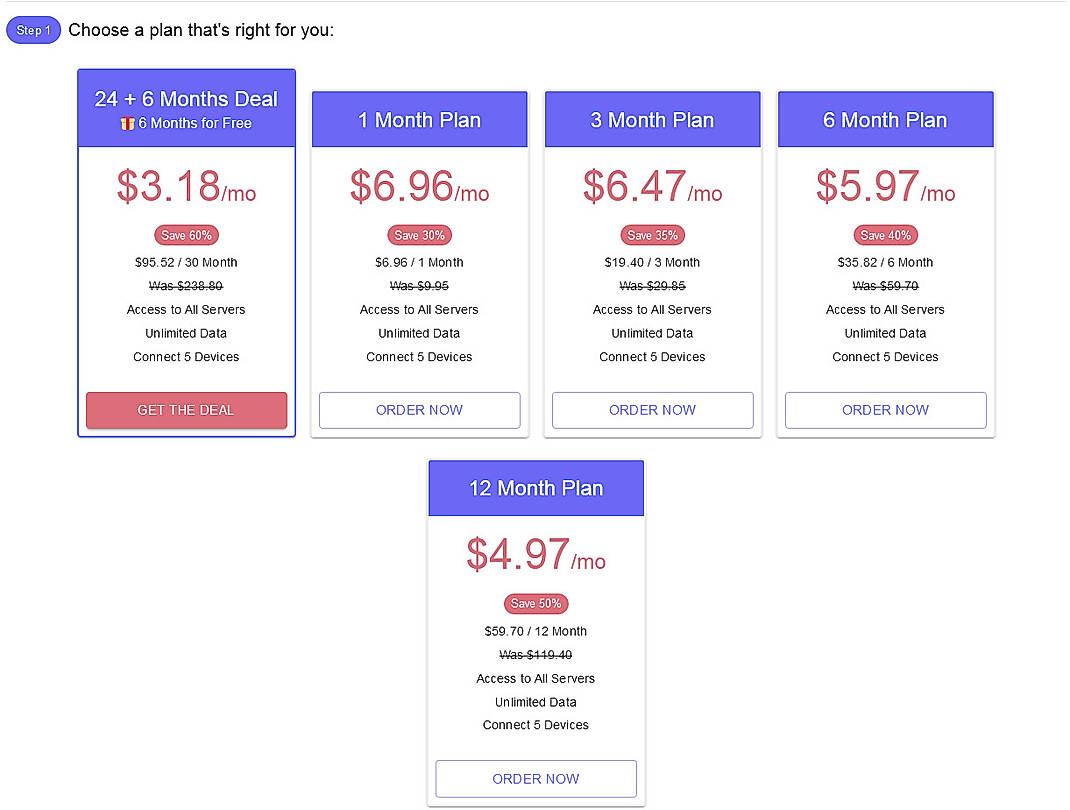 Pricing screenshot