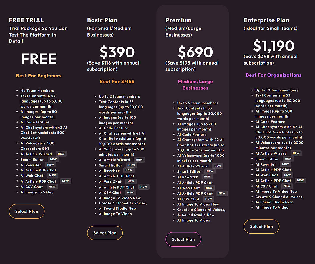 Pricing screenshot