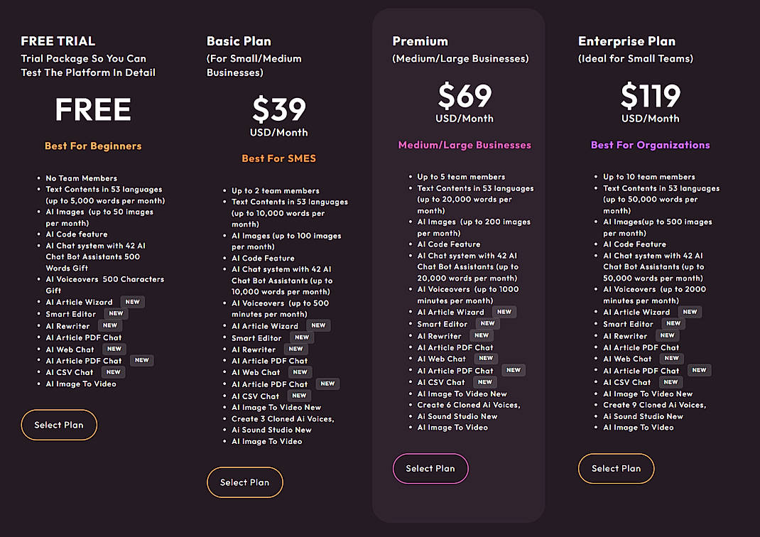Pricing screenshot