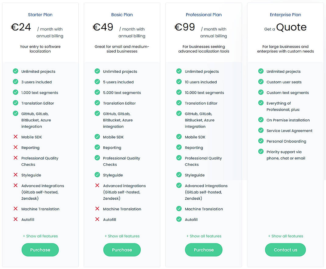 Pricing screenshot