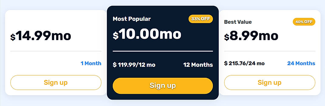 Pricing screenshot