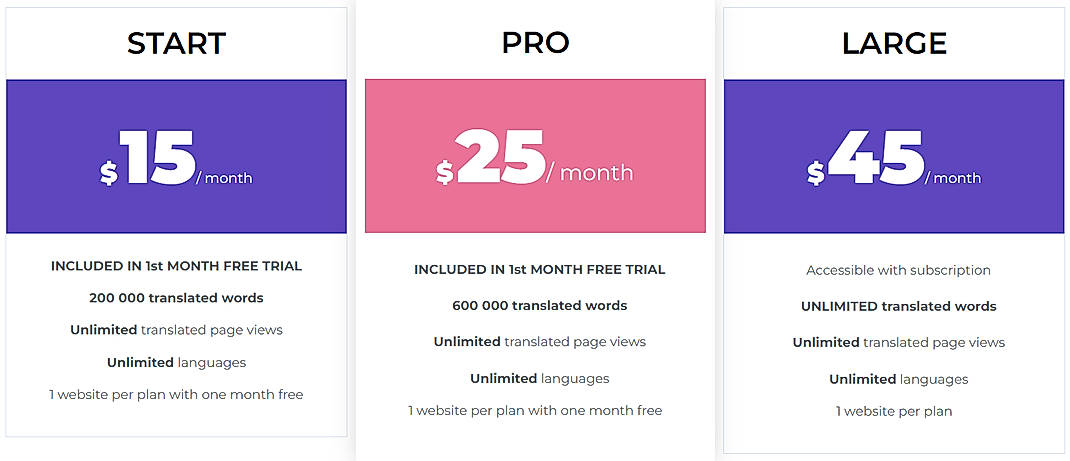 Pricing screenshot