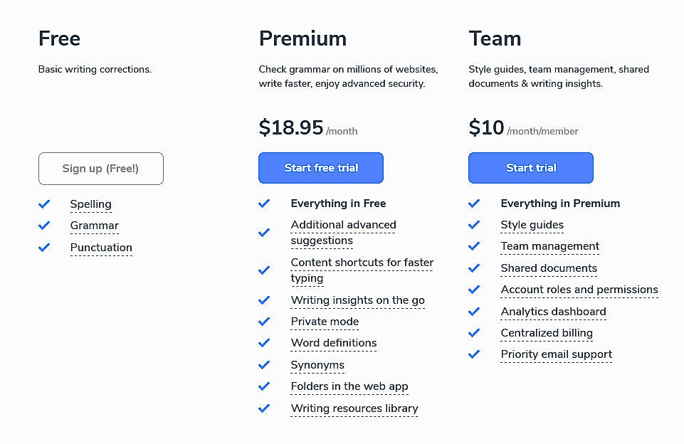 Pricing screenshot