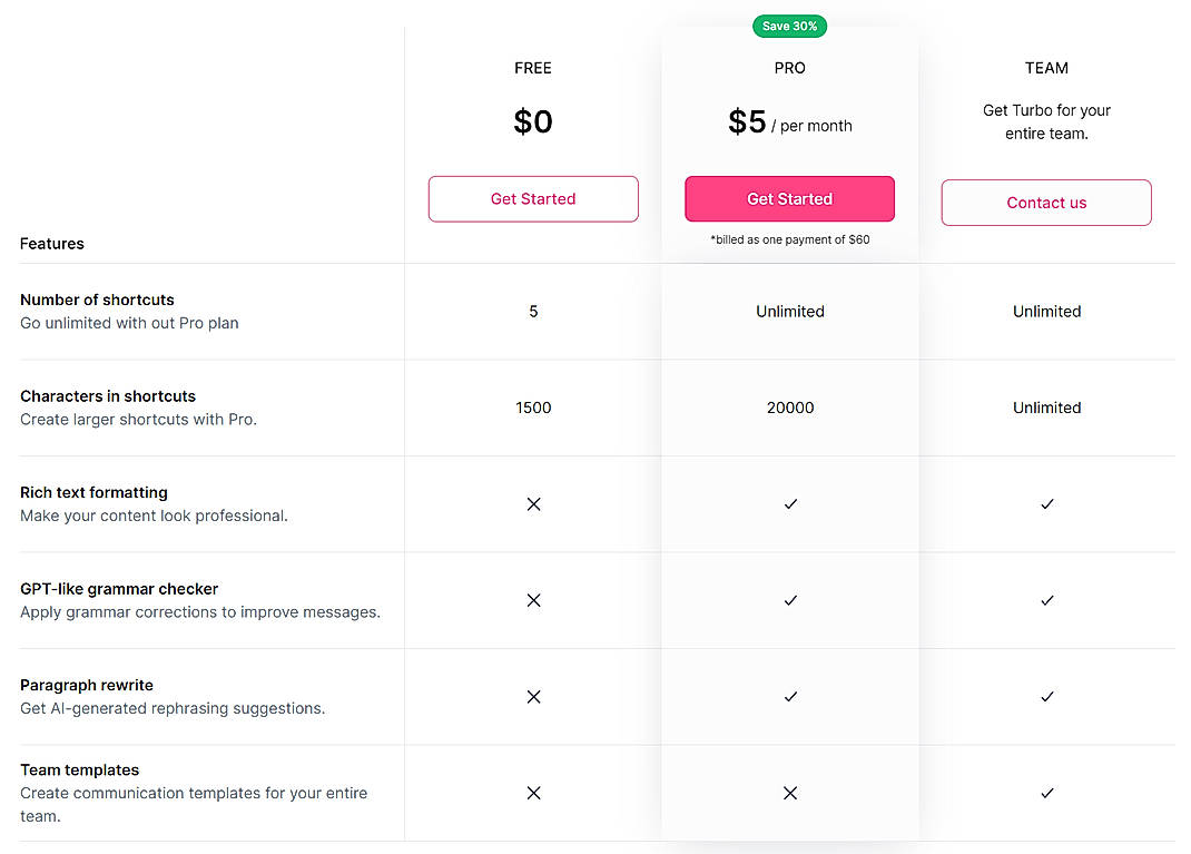 Pricing screenshot
