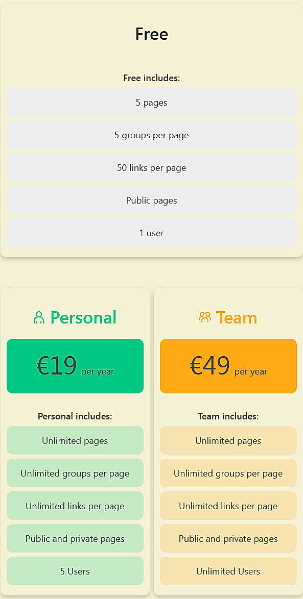 Pricing screenshot