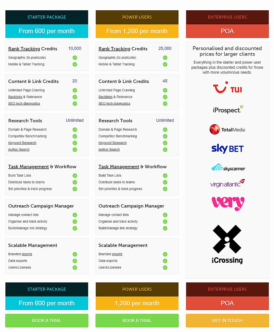 Pricing screenshot