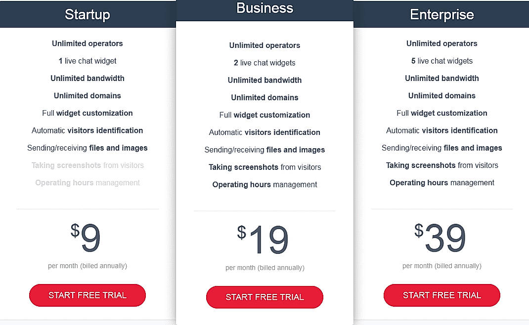 Pricing screenshot