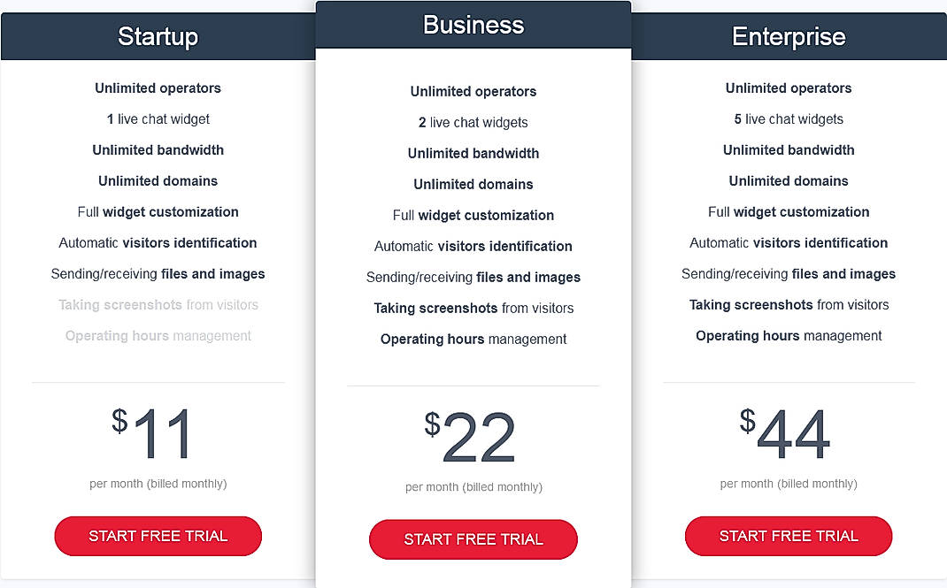 Pricing screenshot