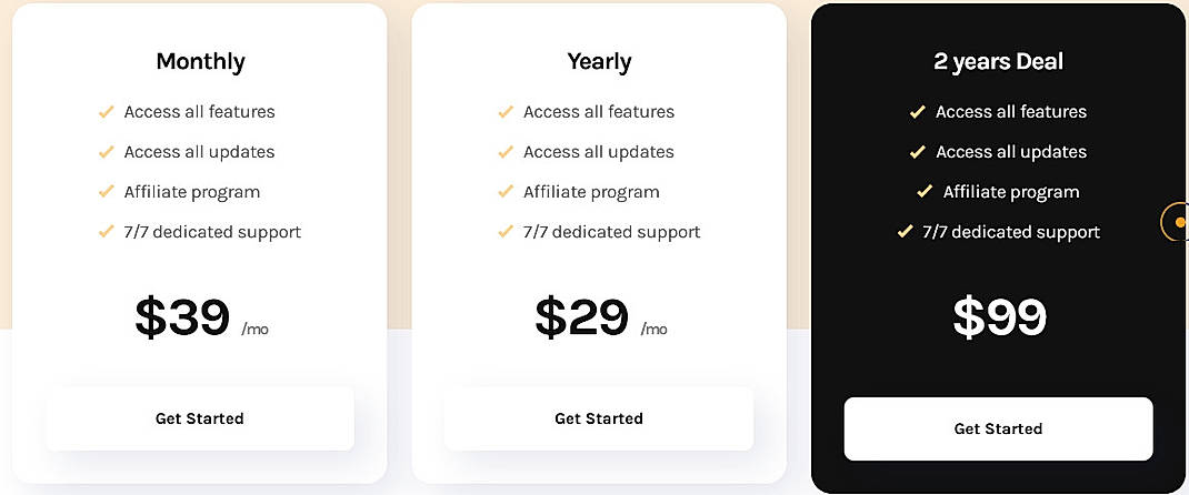 Pricing screenshot