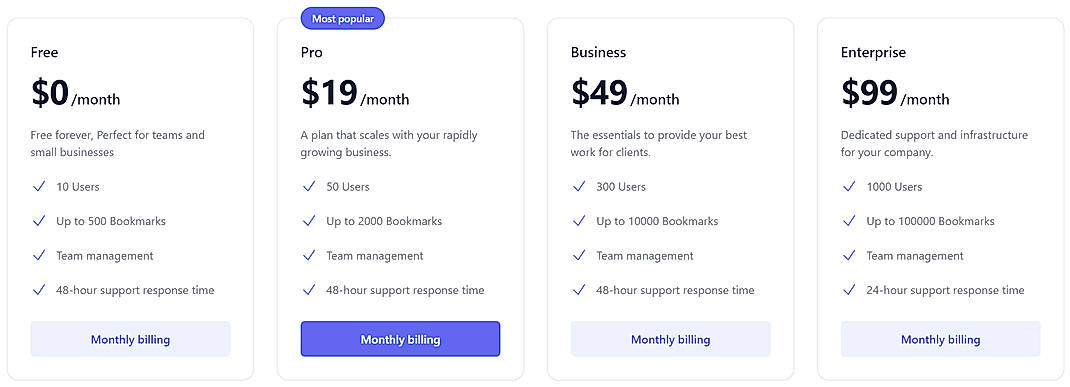 Pricing screenshot