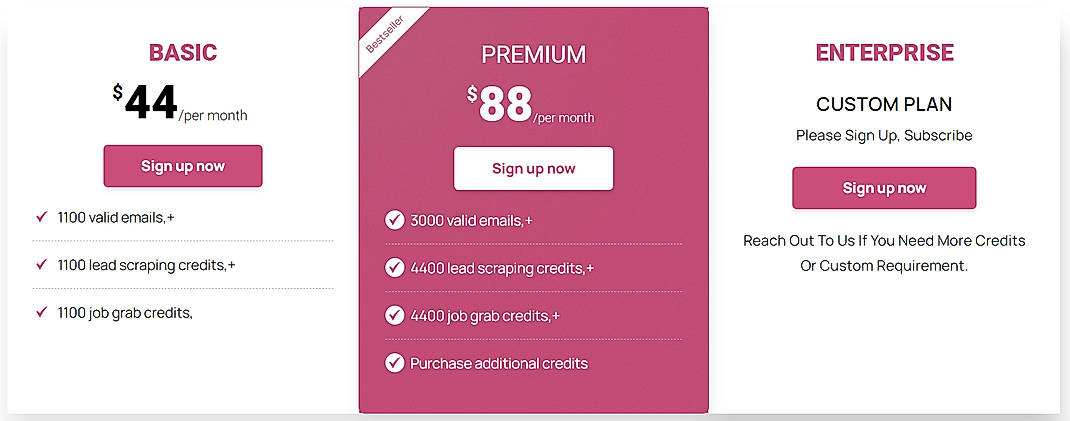 Pricing screenshot