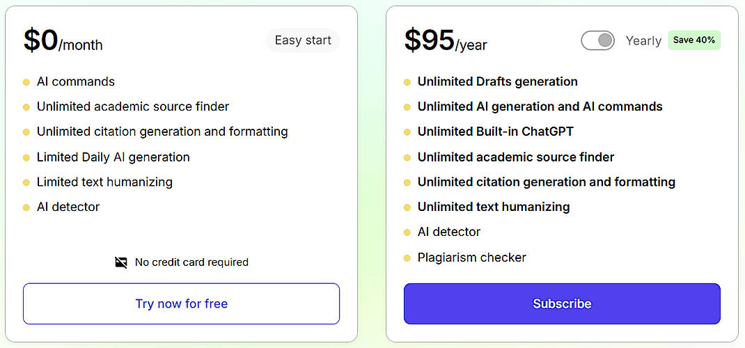 Pricing screenshot