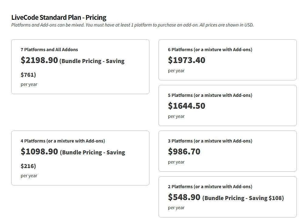 Pricing screenshot