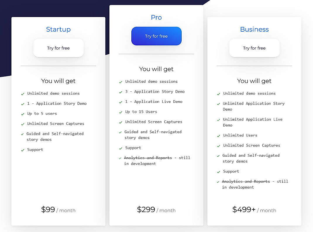 Pricing screenshot