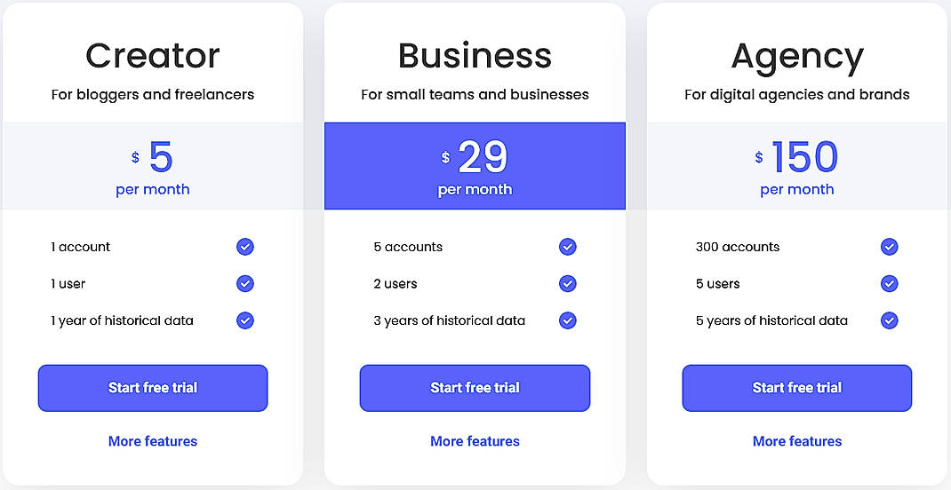 Pricing screenshot