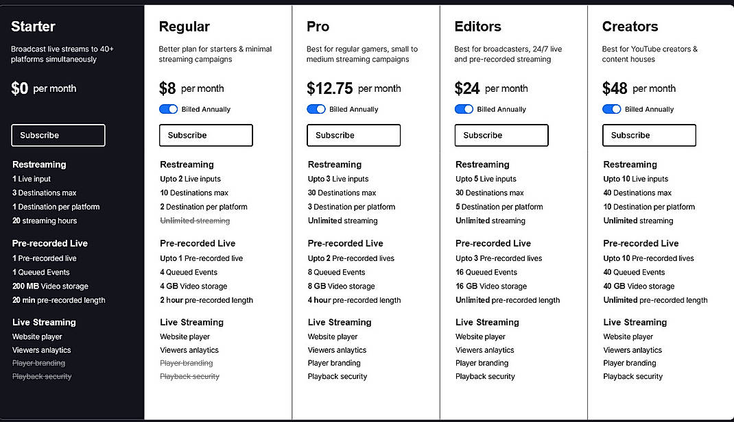 Pricing screenshot