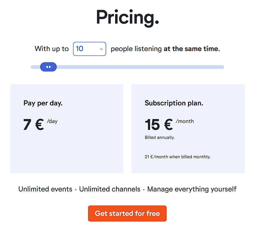 Pricing screenshot