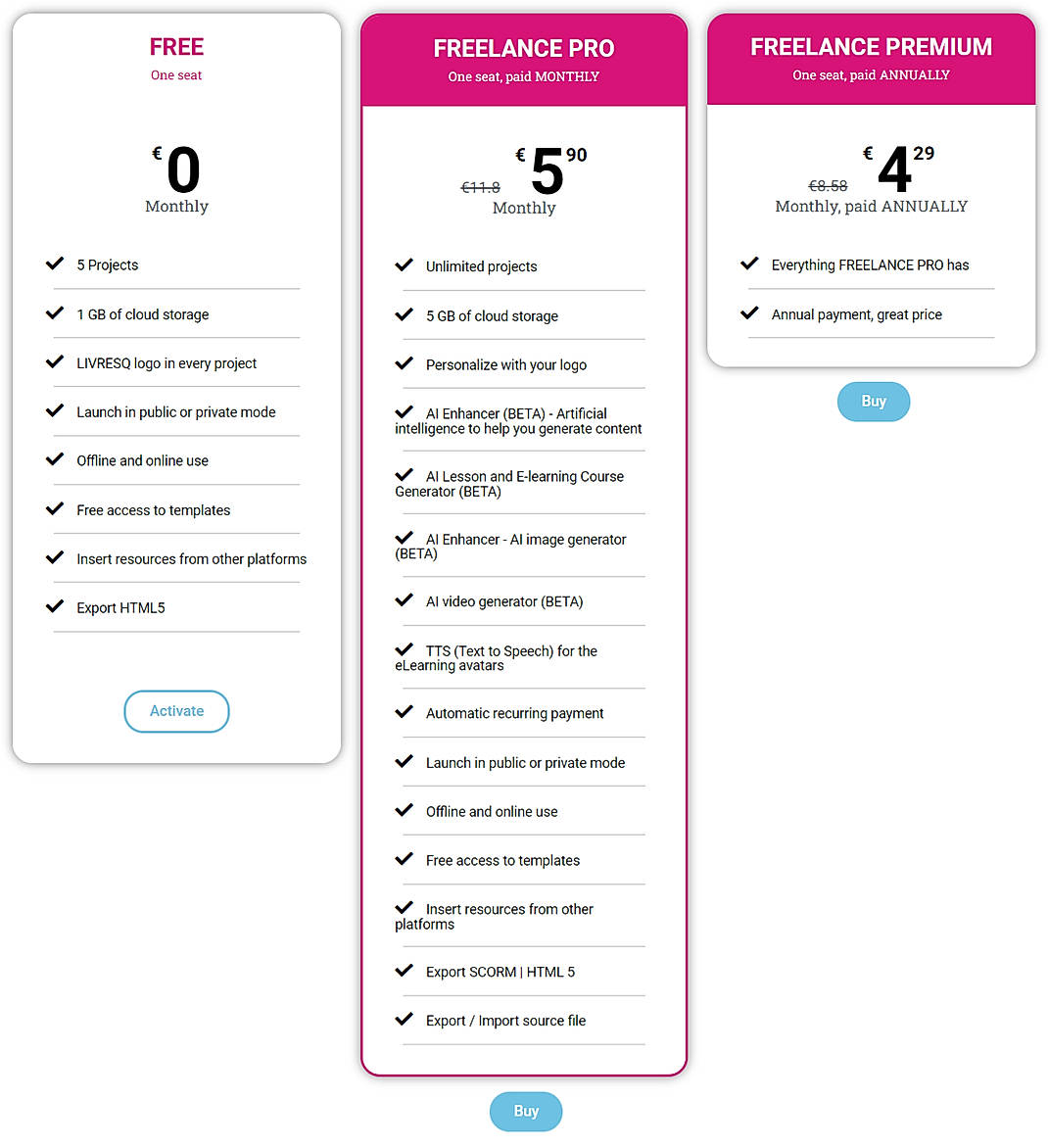 Pricing screenshot