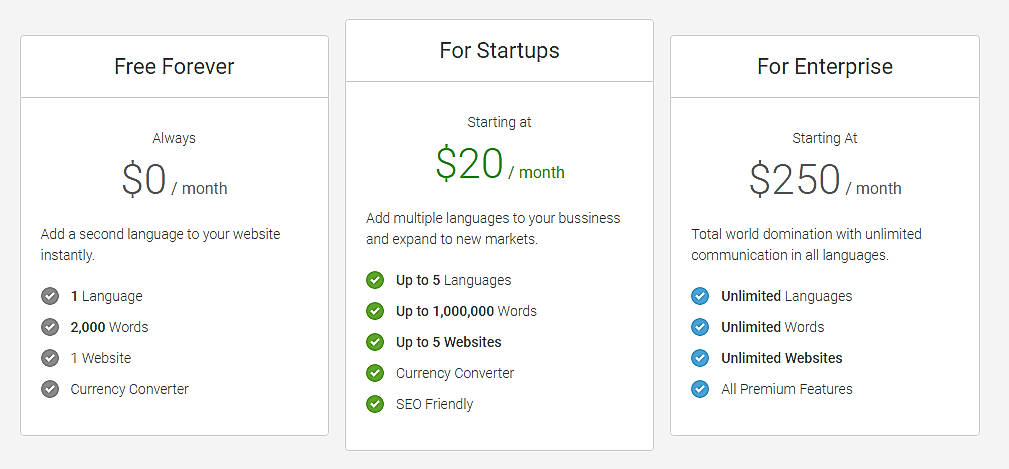 Pricing screenshot