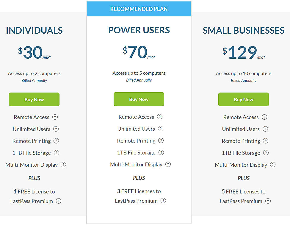 Pricing screenshot