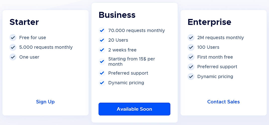 Pricing screenshot