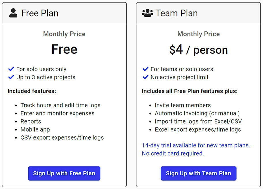 Pricing screenshot