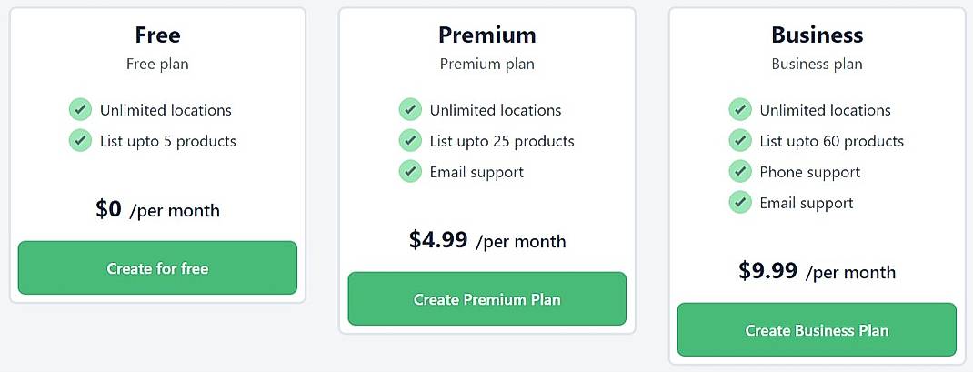Pricing screenshot