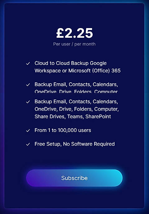 Pricing screenshot