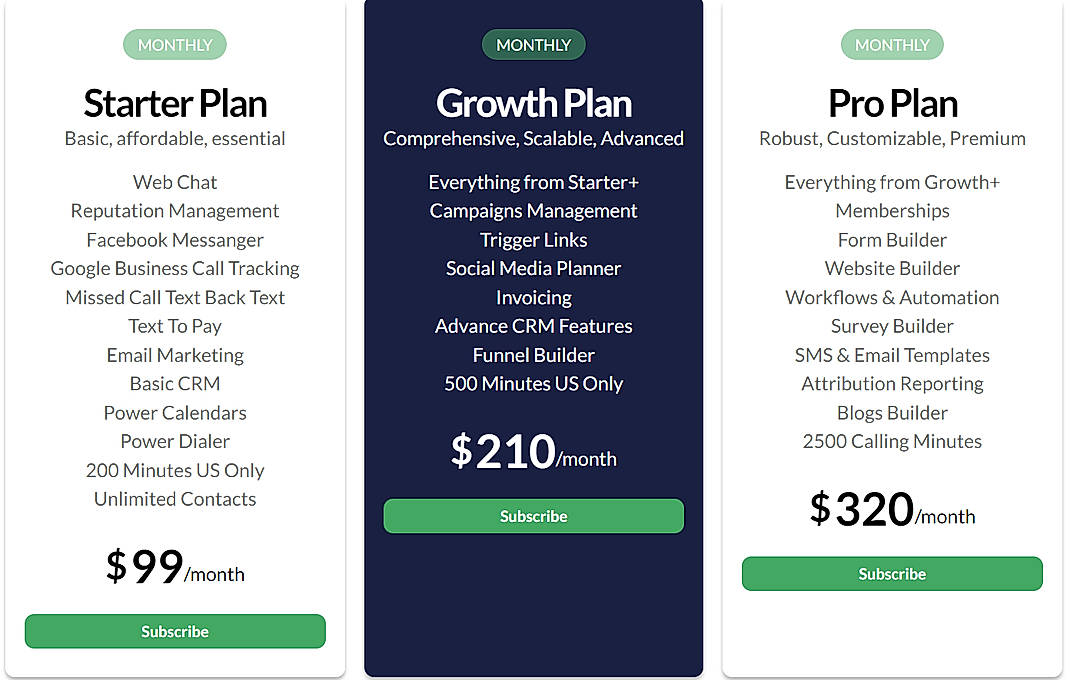 Pricing screenshot