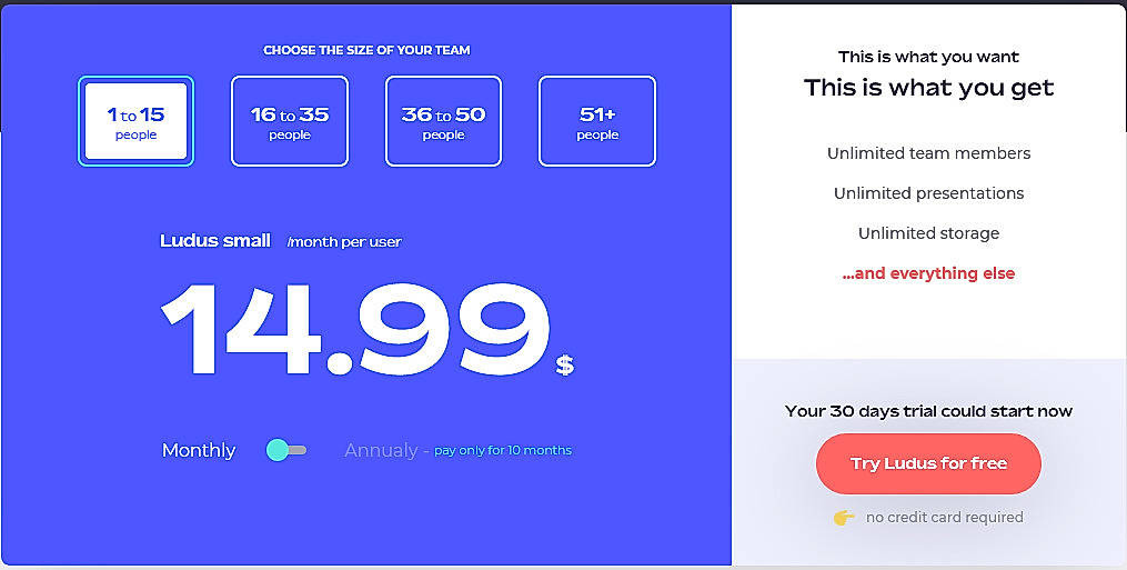 Pricing screenshot