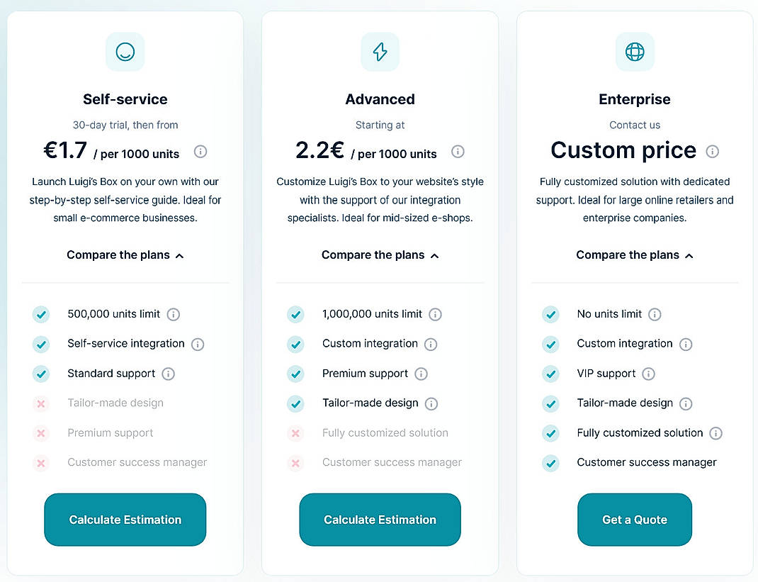 Pricing screenshot