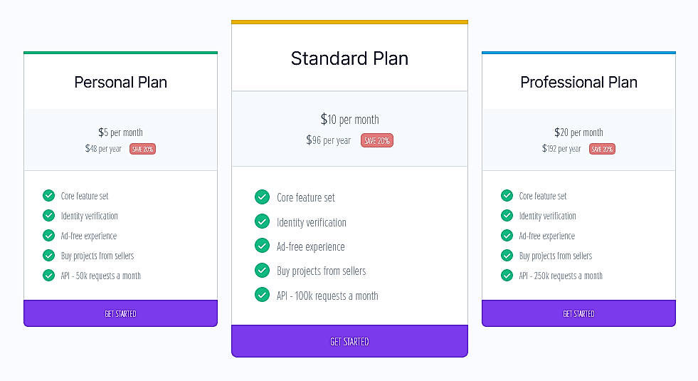 Pricing screenshot