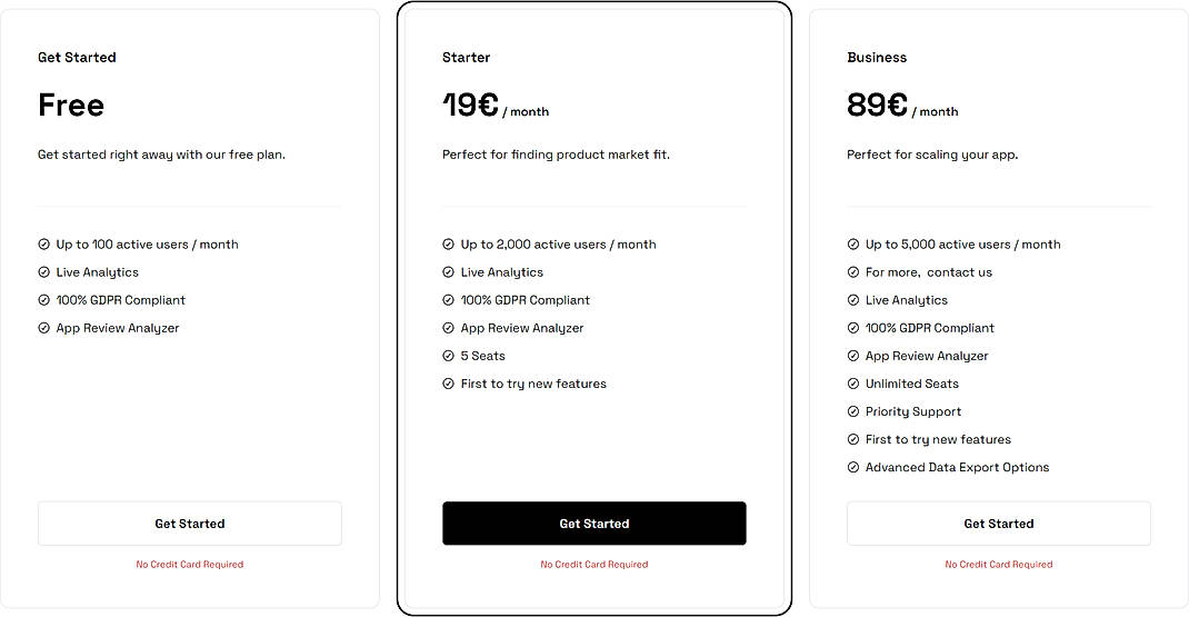 Pricing screenshot