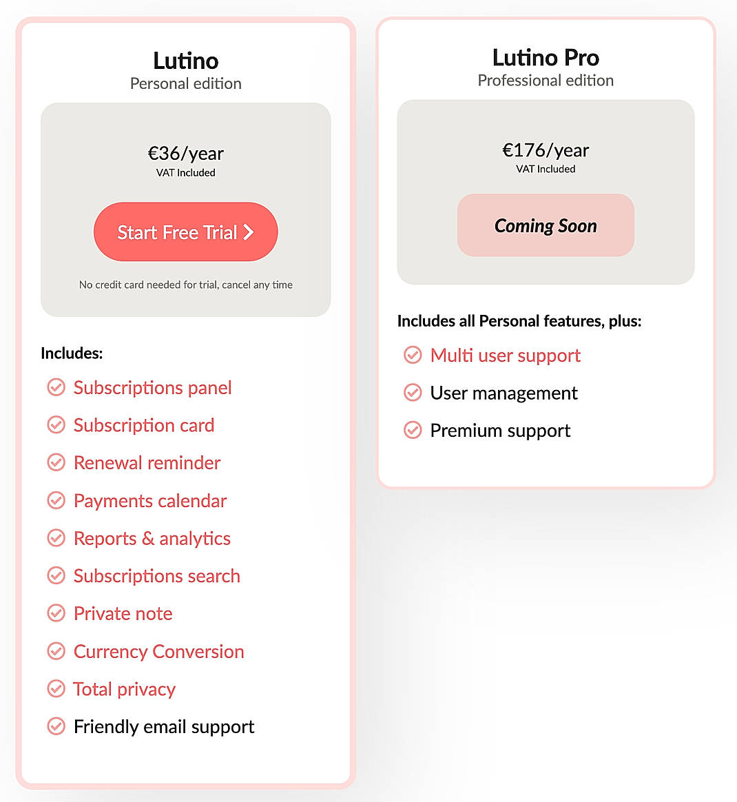 Pricing screenshot