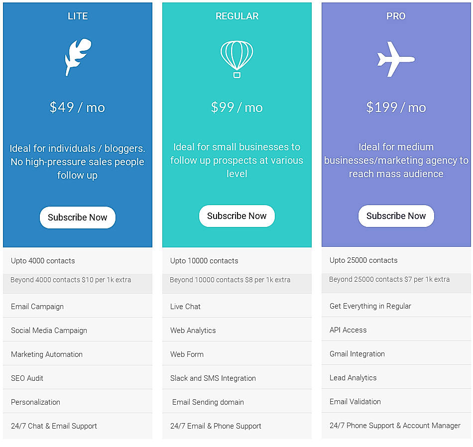 Pricing screenshot