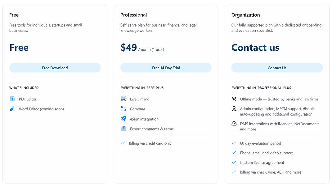 Pricing screenshot