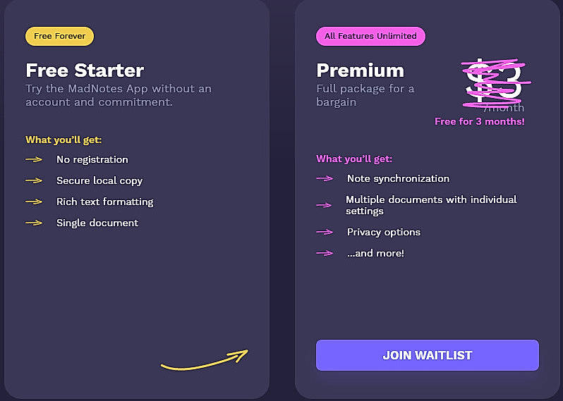 Pricing screenshot