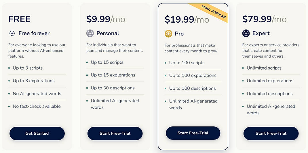 Pricing screenshot