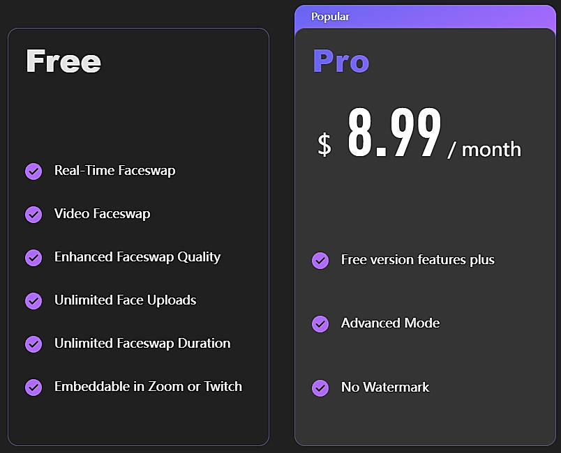Pricing screenshot