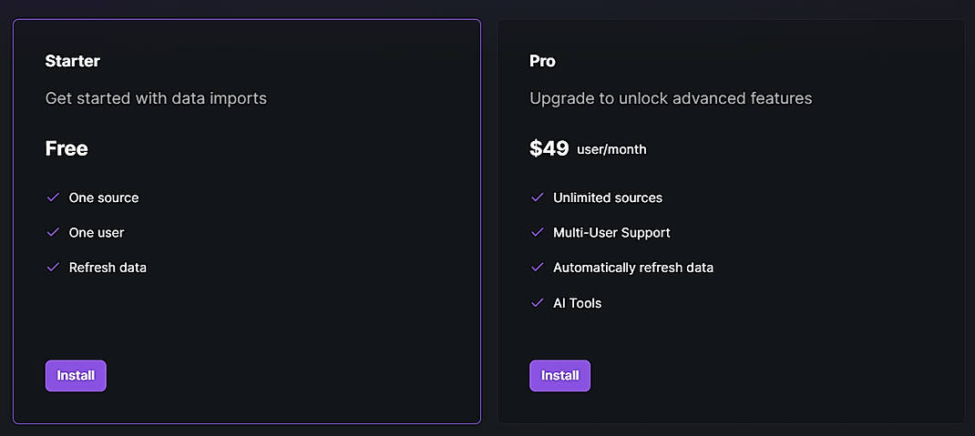 Pricing screenshot