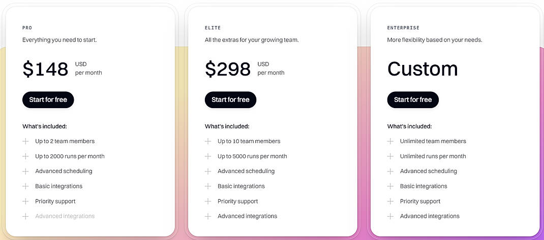 Pricing screenshot