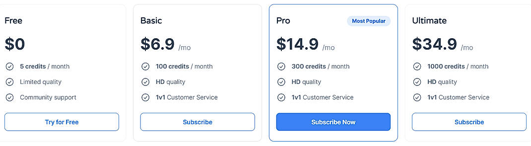 Pricing screenshot